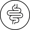 Gut Friendly icon with a stylized肠 tract symbol on a white background